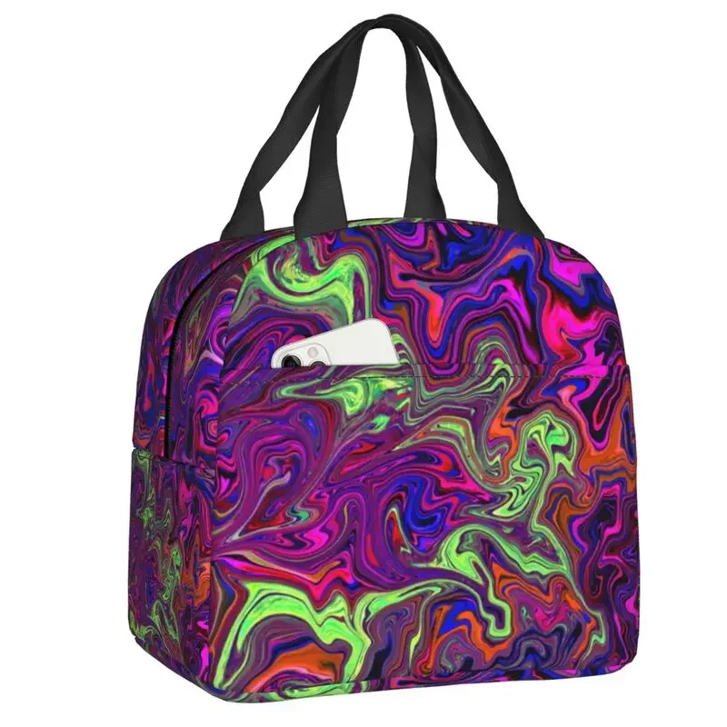 

Abstract Swirling Psychedelic Art Thermal Insulated Lunch Bag Women Portable Lunch Tote for School Storage Food Box
