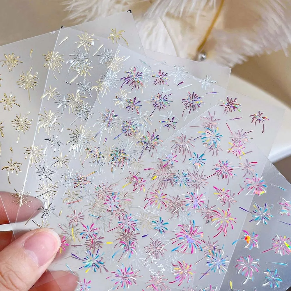 

Цветущий лазер, фейерверк, искусство, наклейки, голографический Цветущий цветок, слайдер, Новогоднее украшение для маникюра