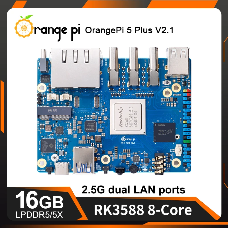 AvaCoreOrange Pi 5 Plus V2.1 버전 16GB RAM 개발 보드 RK3588 PCIE 모듈 외부 WiFi-BT SSD 8K Orange Pi5 Plus