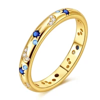 Original 925 Sterling Silver Sparkling Gold Brilliant Starry Night Ring For Women Girls Jewelry Birthday Anniversary Gifts