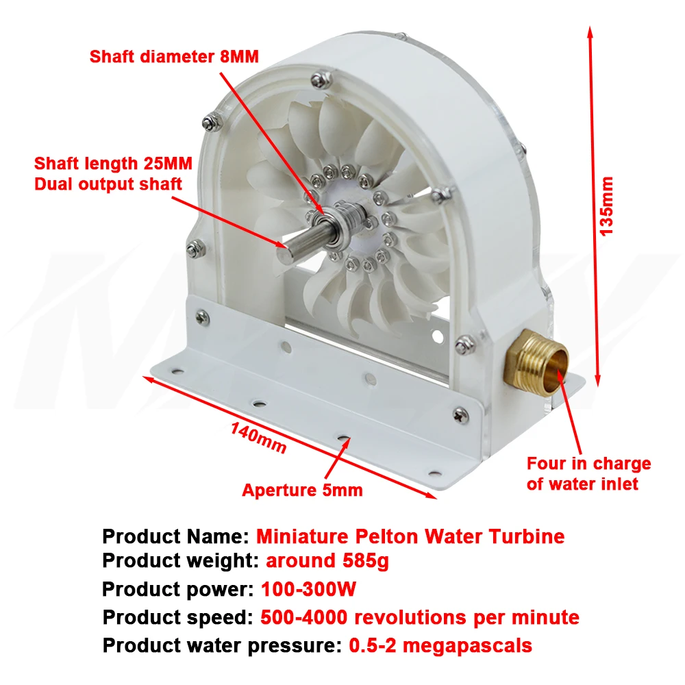 Wishcolor 100-300W 500-4000RPM Pelton Wheel Impulse Pelton Turbine with Adapter to DIY Hydroelectric Generator