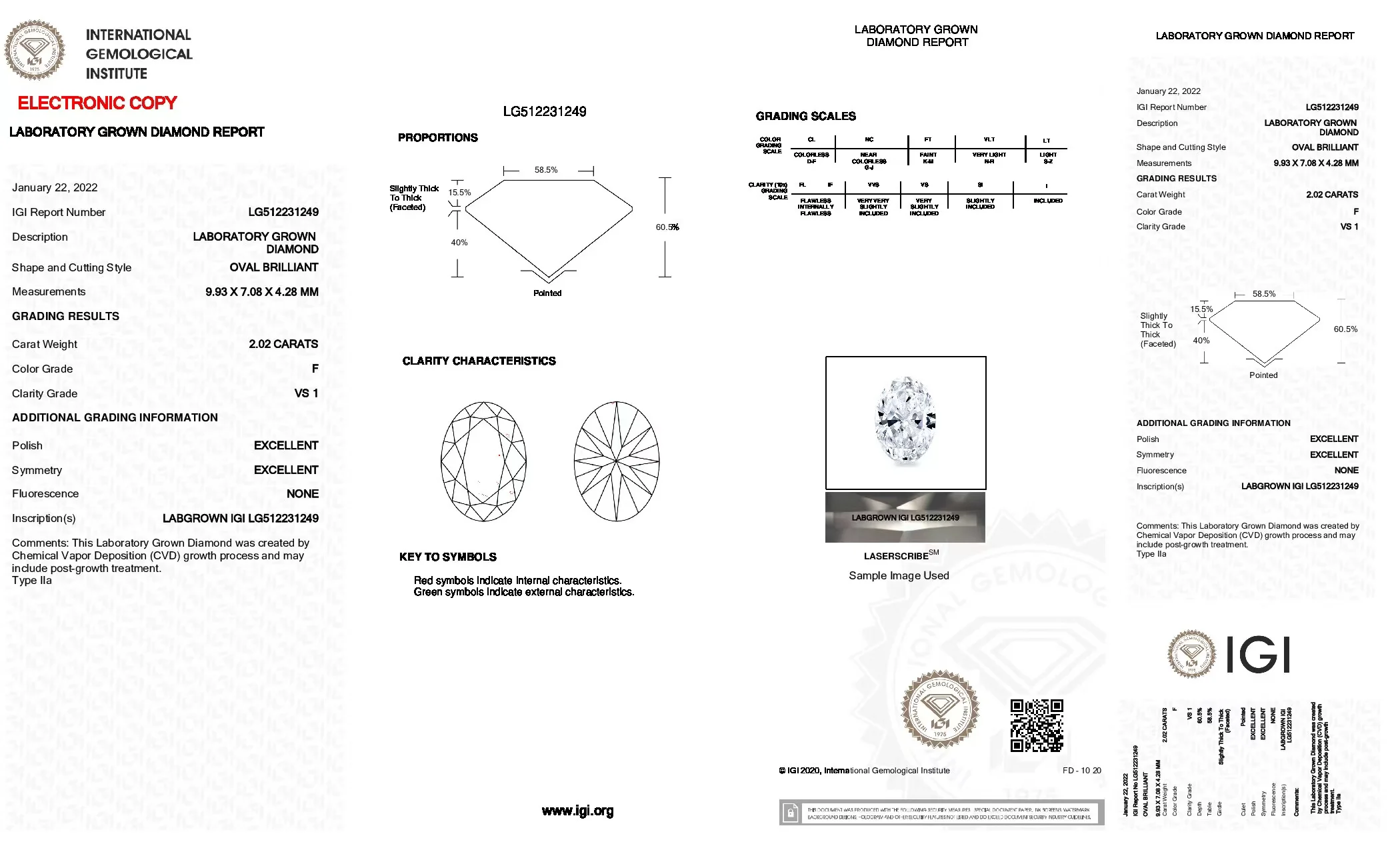 

IGI Certificated Oval Cut Lab Diamond F VS1 2.02CT