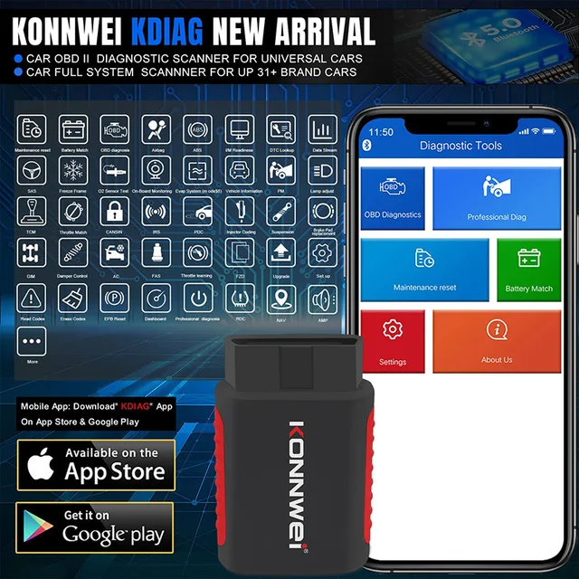 2024 KONNWEI KDIAG Full System Auto Scanner Reset SAS EPB Service ECU Programmer OBD OBD2 Car Diagnostic Tool pk Thinkdiag MINI 1