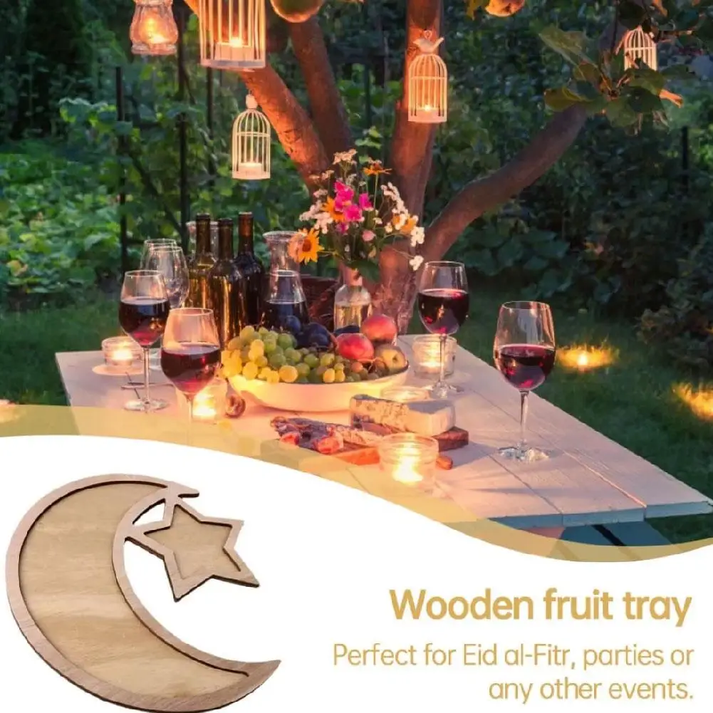 Eid Mubarak Serving Trays - 2025 Ramadan Wooden Trays, & Star Islamic Decor, Moon Gifts Home Plates, Eid Dessert M6N7 2