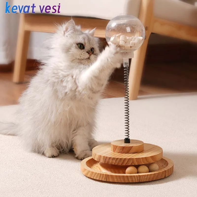 

Cat Feeder Toy Wood Turntable Ball Toy Cat Slow Food Dispenser Funny Indoor Spring Kitten Playing Interactive Toys Pet Supplies