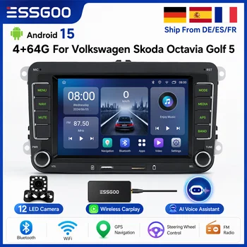 ESSGOO Android 15 CarPlay Inalámbrico 4G 64G para Volkswagen Passat b6 b7 Golf 5 6 Polo Jetta Skoda, Radio para Auto, Reproductor Multimedia, GPS, WiFi, RDS, Carplay 1