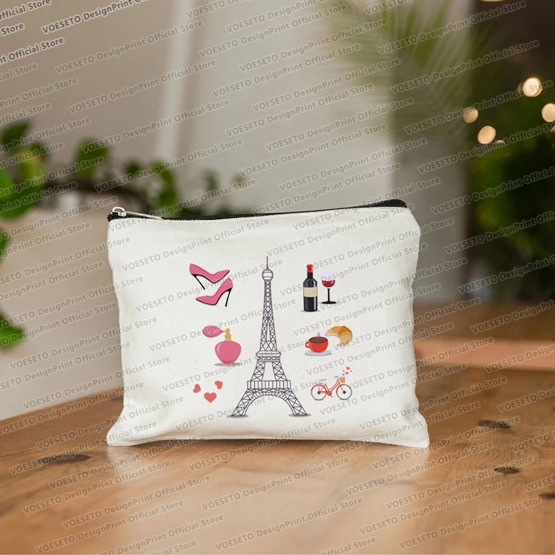 Paris Eiffel Tower Printing  Makeup Bag Travel Neceser Toiletry Organizer Pouch Female Canvas Zipper Cosmetic Bags Best Gift 5