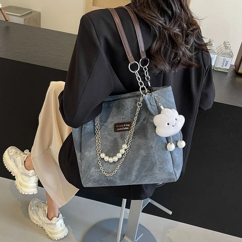 Young Women's Denim Tote Bag Korean Version Student Class Bag