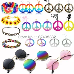 50s 60s 70s 80s Hippie Cosplay Accessories Halloween Party Props Daisy Headband Sunglasses Peace Necklace Hippie Custome Set