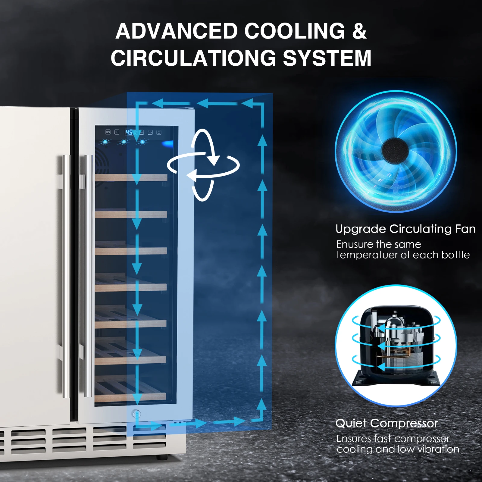 Wine and Beverage Refrigerator, 24 Inch Dual Zone Wine Fridge with Safety Locks, Under Counter Wine Cooler Fridge Freestanding 3