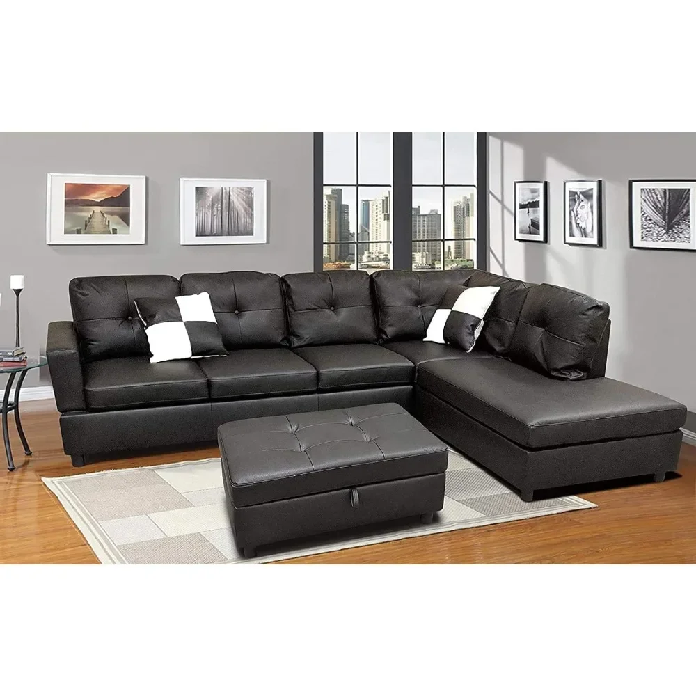 

Sofa Sectional Sofa with Chaise Longue, Haussmann, 2 Pillows, for Living Room Furniture,L-shaped Faux Leather Sectional Sofa Set