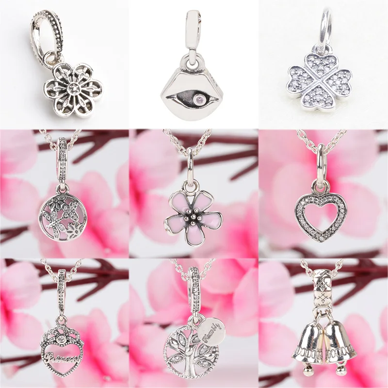 

925 Sterling Silver Pendant Flower Clover Bell Crystal For Original Pandora Charms Women Bracelets & Bangles Jewelry