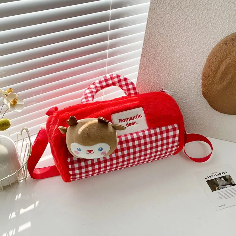 Animals Cylindrical Plush Backpack Phone Bag Large Capacity Doll Shoulder Bag 15cm Plush Doll Cartoon Plush Schoolbag Outdoor