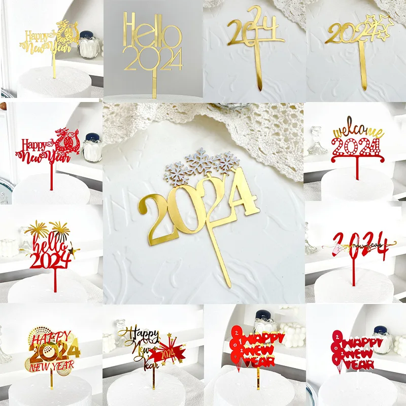 2024 Bonne année Gâteau de Noël Topper Acrylique Cake Side Decor Party  Supplies