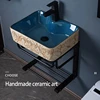 Ceramic Vessel Sink Wall-hang Lotus Pattern Sink With Stainless Steel Stand For Bathroom Balcony Wall Mounted Sink Wash Basin 3