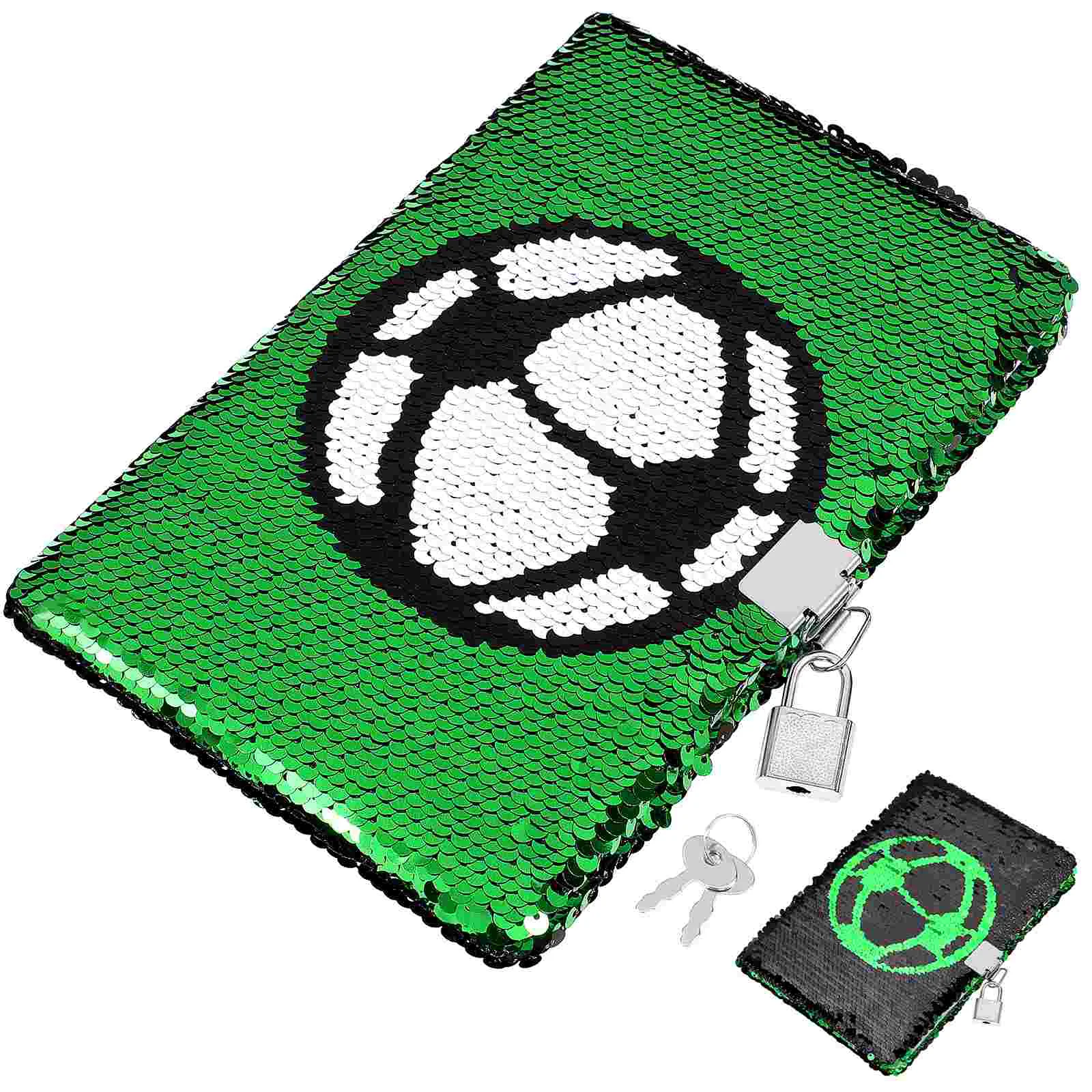 Sequin Notebook Reversible Football Pattern Notebook with Lock and Keys Diary Journal Travel Notebook Diary for Kids and Adults 3