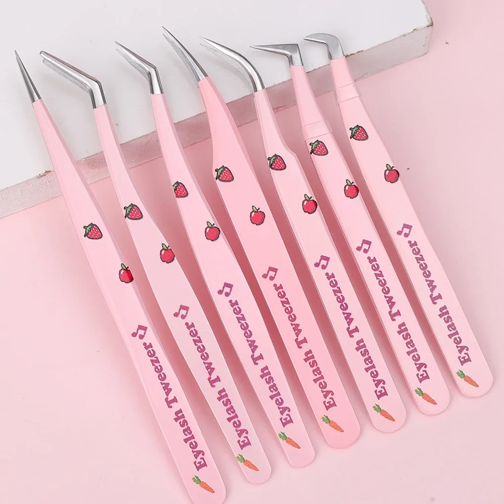 7styles Professional Eyelash Tweezers Stainless Steel Curved 3D Lashes Extension Makeup Tools Anti-static False Eyelashes Pincet 6