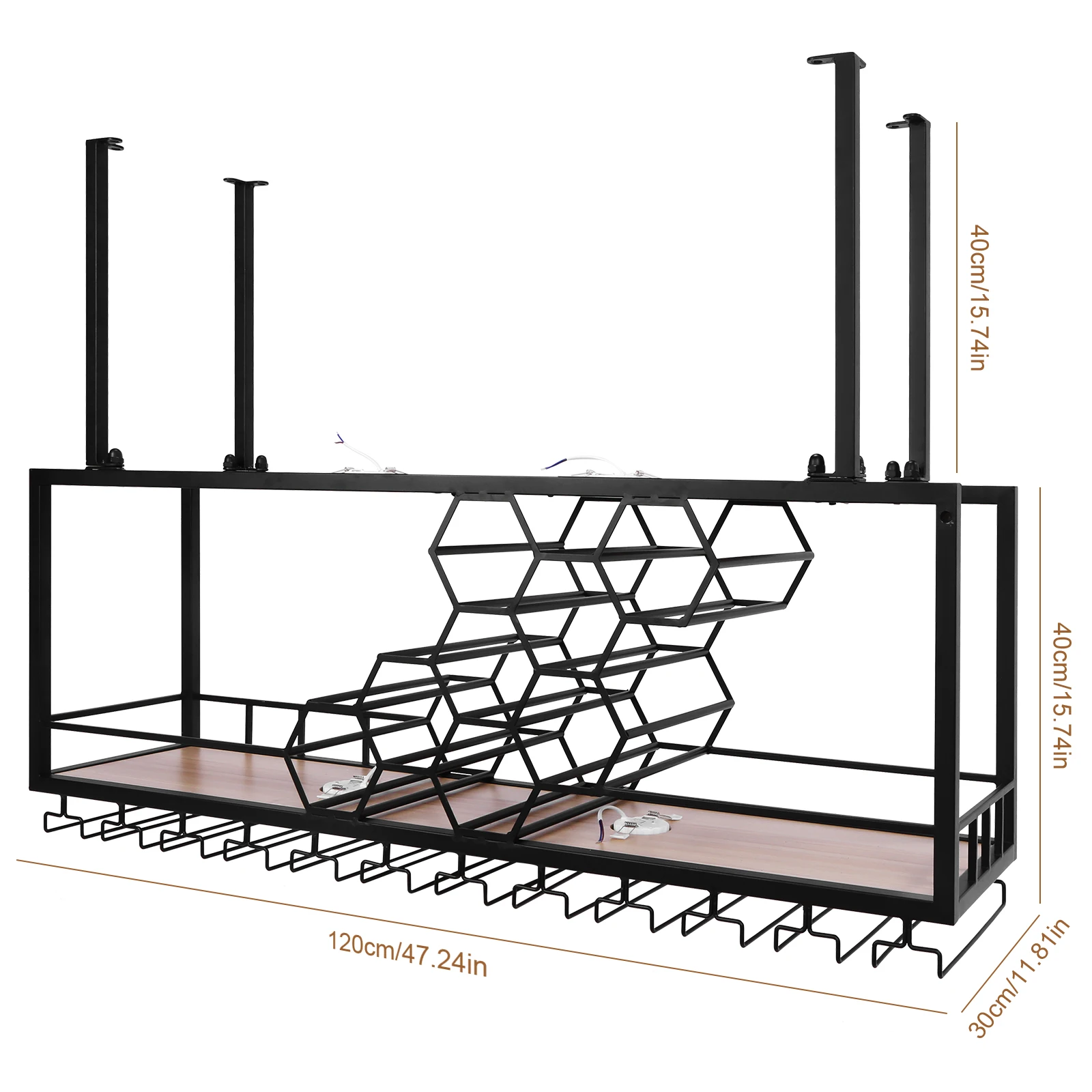 Metal Hanging Wine Rack with Honeycomb Design for Kitchen