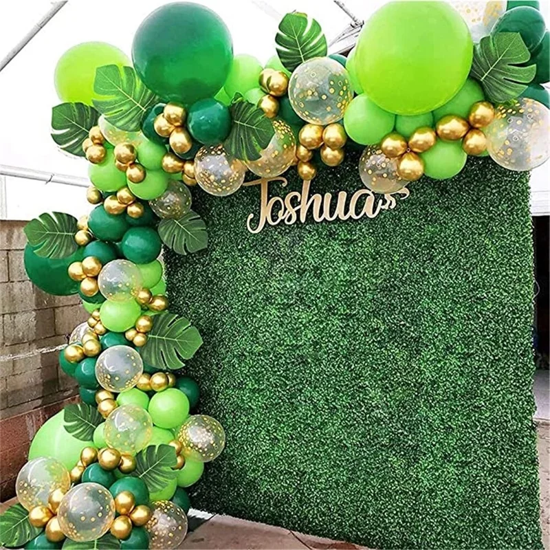122Pcs Jungle Party Green Balloon Garland Arch Kit Foglie Di Palma Tropicali Palline D'Oro In Metallo Per Safari Jungle Birthday Baby Shower