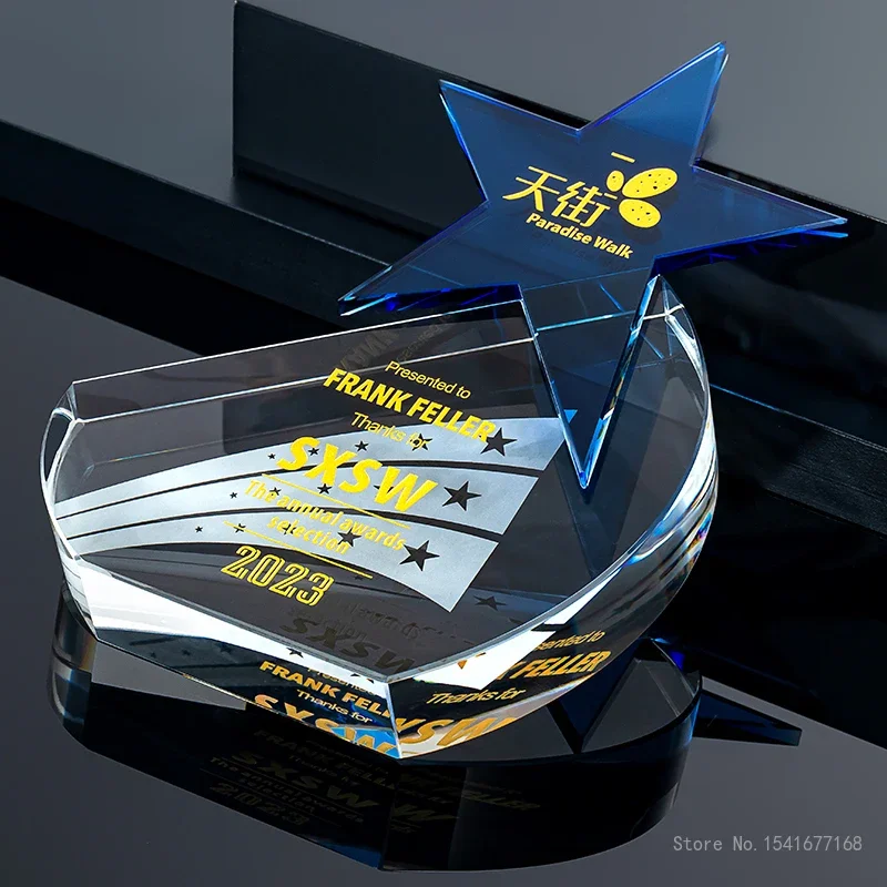 Customized Pentagram Crystal Trophy Awards, Five-pointed Star, Home Decor, Honors Outstanding Employees Authorization Medal, 1Pc