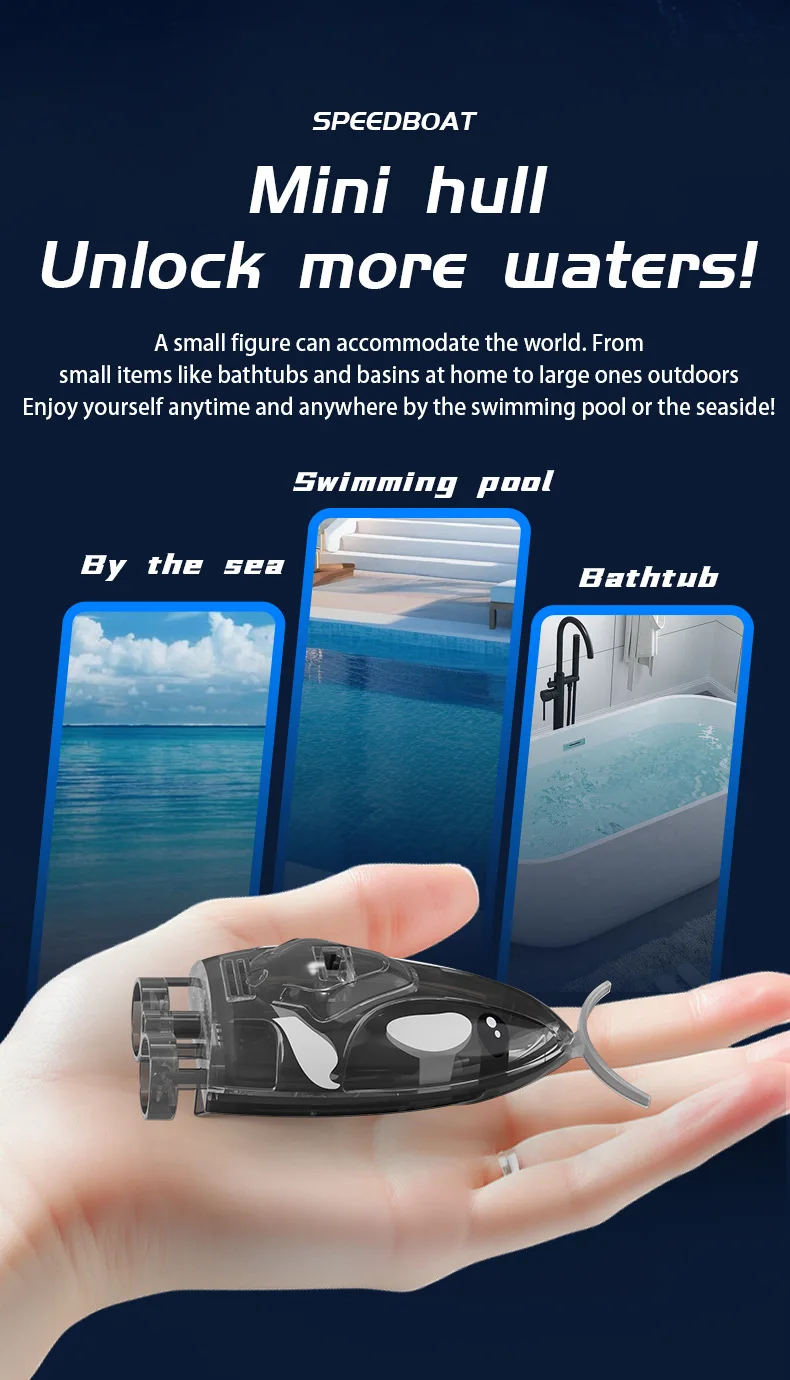 قارب RC صغير دفع الكرة عالية السرعة مصباح ليد 2.4...