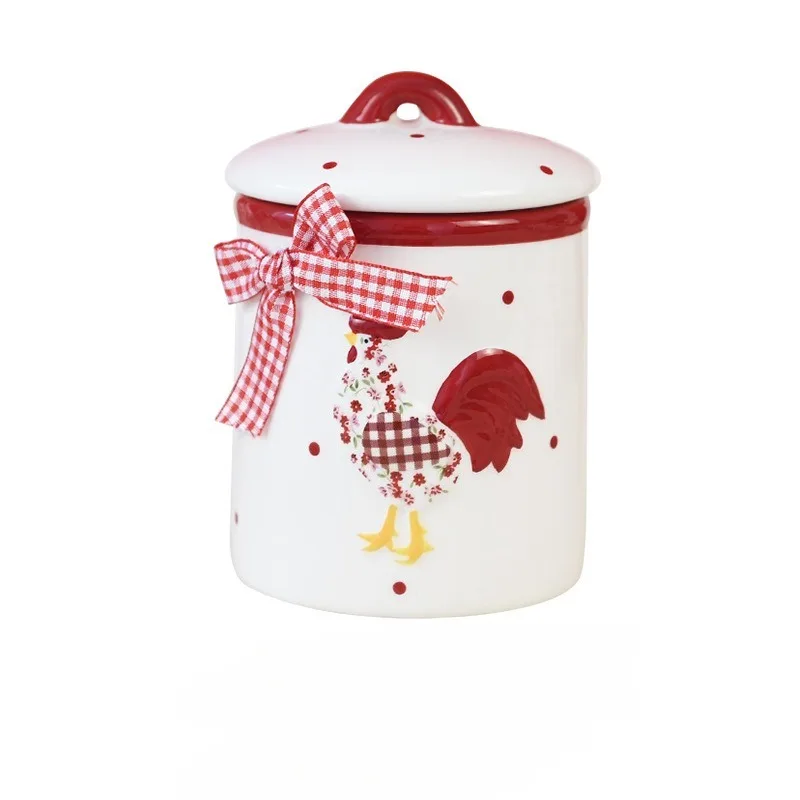 Red Chicken-shaped Ceramic Sealed Storage Jar, Creatively Designed Container, Cute and Interesting Household Item Good-looking