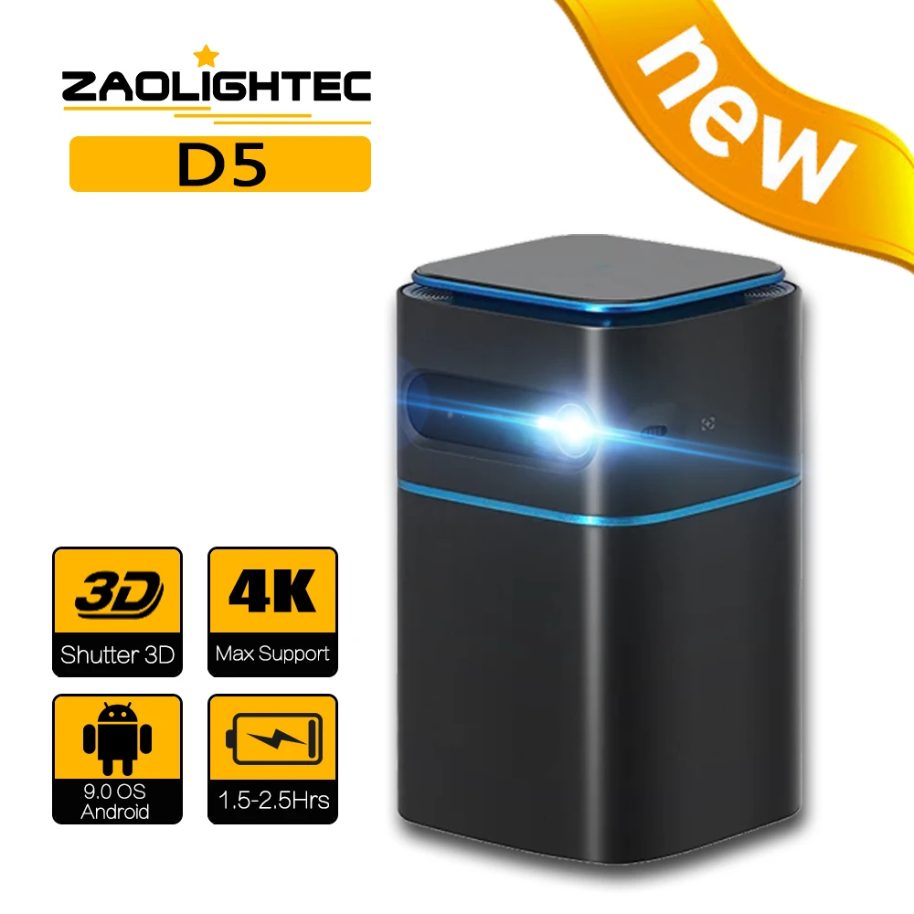 ZAOLITGHTEC D5 Mini Portable Pico Smart DLP Projector Android Wifi Screenless TV LED 4K 1080P for Mobile Phone Smartphone