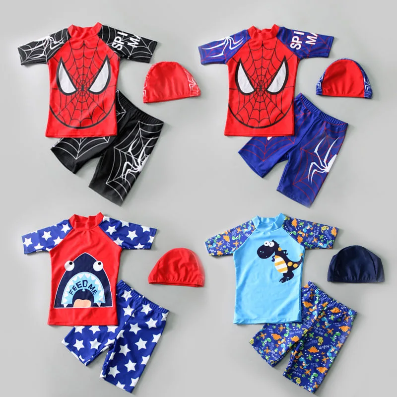 Children's Badmode 3-piece Bat Suit Boys' Swimming Cap Short Mouw Broek Swimsuit Beach Baby Bath Tub Set Girs |