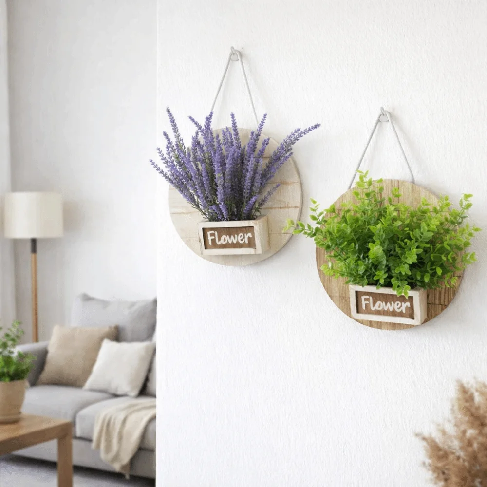 나무 벽 장식 꽃 바구니 원형 벽걸이 화분 장 벽걸이 화분 실내 장식