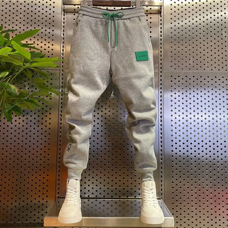 Track Pants Men 2022 Winter Sport Trousers Joggers Fleece Wool Baggy Pants Embroidery Letter Sweatpants Men Free Shipping