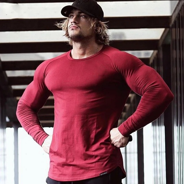 venlige endnu engang Forudsige Men Cotton Muscle Fit Crew Neck T Shirt Gym Athletic Fit Long Sleeves Tee  Top Longline T-Shirt Workout Hipster Shirt Curved Hem - AliExpress