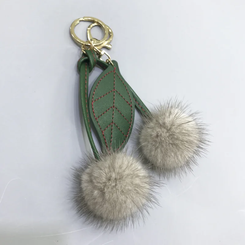 Cherry New Arrival Handmade Keychain with Real Mink Fur, Cute Design for Women Girls, Keychain Accessory for Bags Cars, Gifts