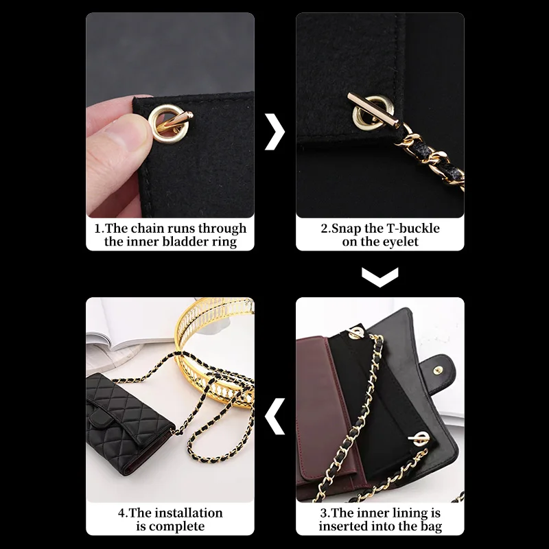 TINBERON Wallet Insert and Chain Strap Transformation Crossbody Bag T Chain Strap Felt Wallet Insert Bag Liner Purse Accessories