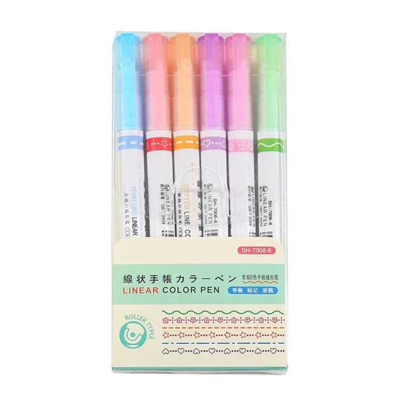 

Цветные изогнутые ручки, 6-цветные маркеры с роликовой ручкой для детей, раскраска, изготовление карт для рисования, скрапбукинг