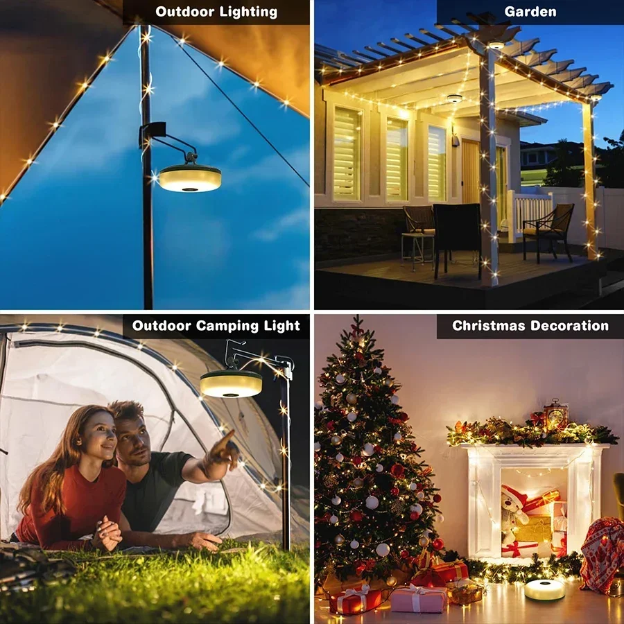 Camping Light Solar USB Rechargeable LED Tape Measure String Lights RGB Warm Color For Picnic Camping 10M Restaurant Tent Decoration