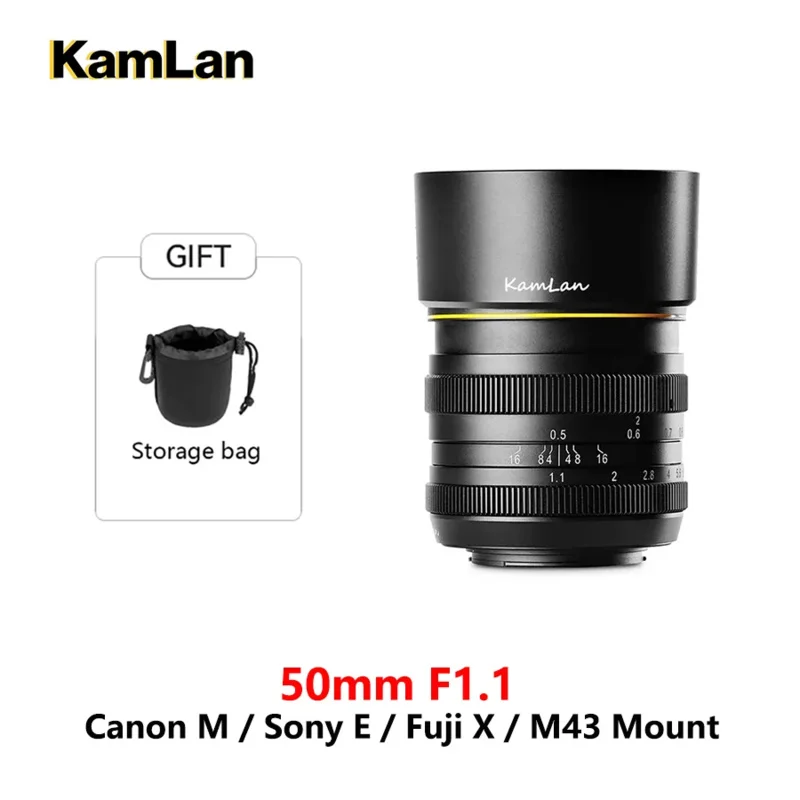 Objectif Kamlan 50mm F1.1 Pour Appareils Photo Sans Miroir APS-C | Grand Ouverture, Mise Au Point Manuelle, Parfait Pour Les Portraits