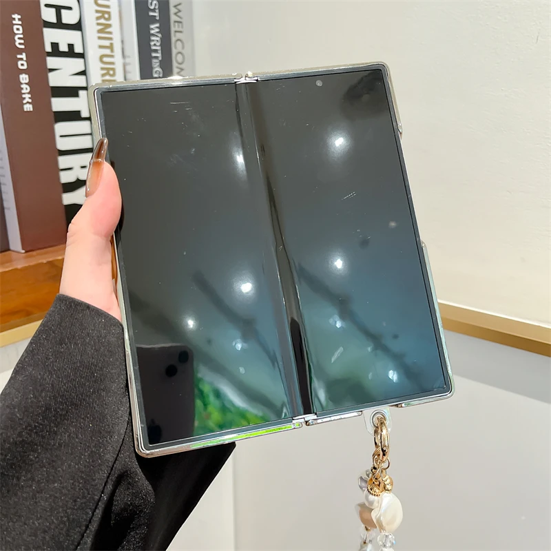 För Samsung Galaxy Z Fold 6 Luxury Classic Leopard Wave Shockproof Pearl Chain Telefonfodral_voghion.com