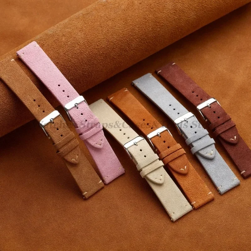 Exquisite Vintage Handmade Suede Leather Watch Strap with Quick Release
