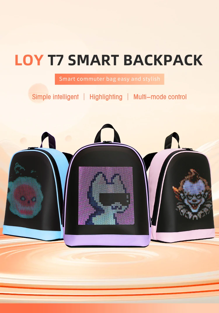 School Backpack Led Screen Cell Phone Programming DIY Pattern Lightweight Hard C