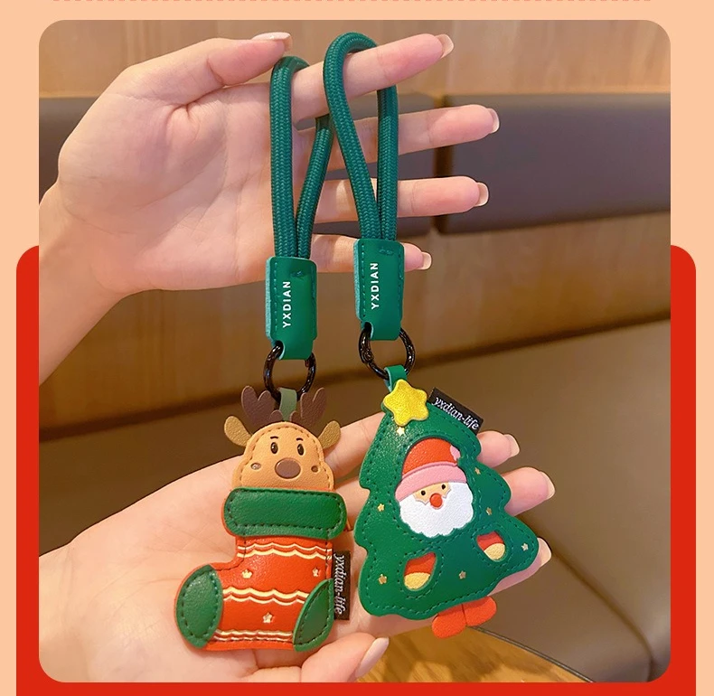 Cute Santa Keychain Sock-Stuffed Detachable Lanyard for Backpack Luggage Christmas Decor