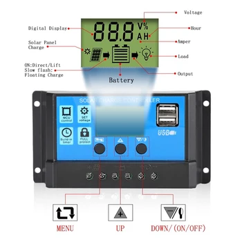 30A Solar Automatic Identification Panel Charge And Discharge Solar Charger Controller 12V 24V Auto LCD Regulator with Dual USB