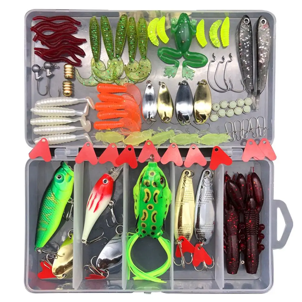 

2023 75pcs/94pcs/122pcs/142pcs Fishing Lures Set Spoon Hooks Minnow Pilers Hard Lure Kit In Box Fishing Gear Accessories