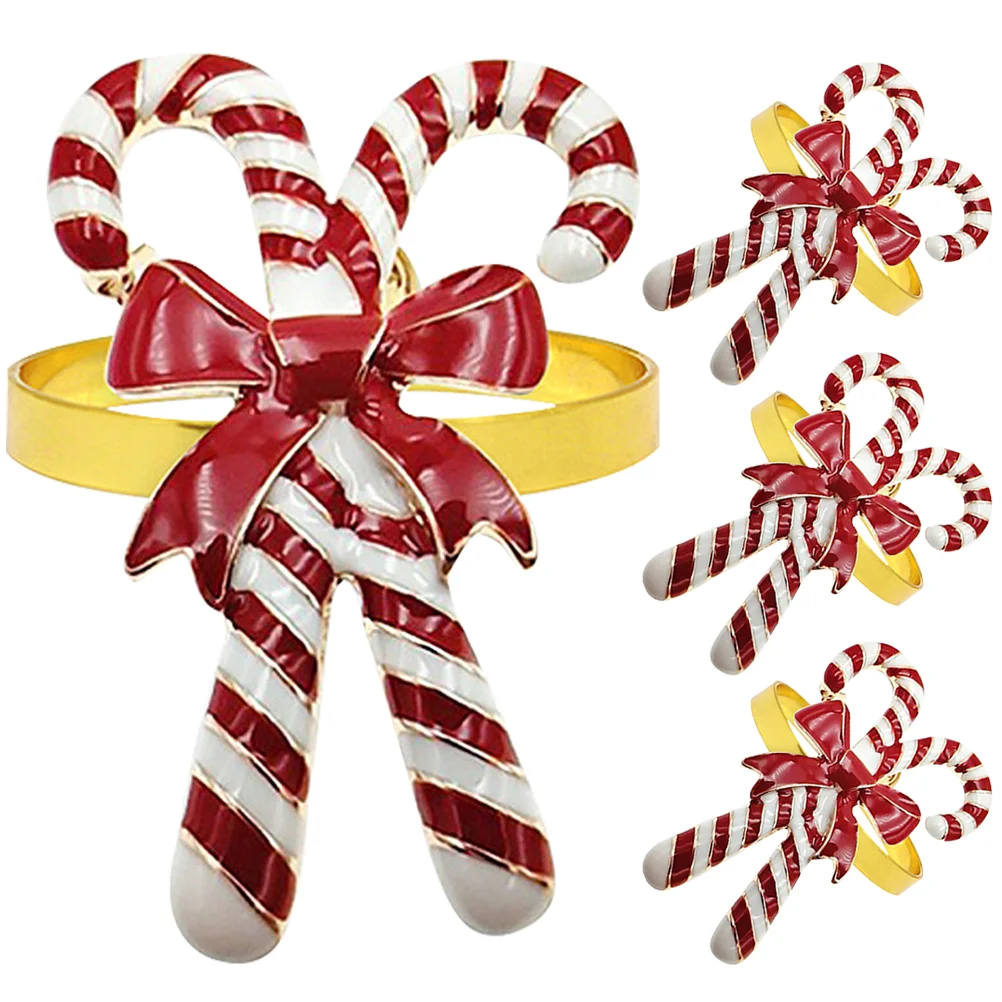 

Christmas Napkin Rings Candy Cane Napkin Holders Bow 4Pcs Metal Serviette Buckle Christmas Holiday Party Dinner Table Setting
