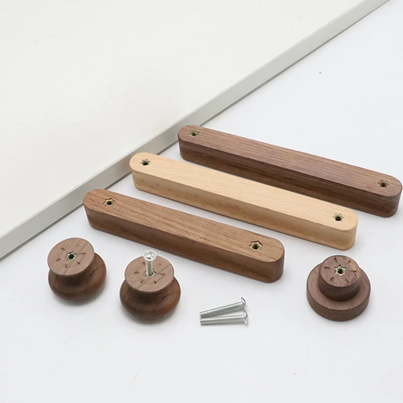 Houten Handvat Pull Met Schroeven 64Mm/96Mm/128Mm Keukenkast Kast Deur Lade Knoppen Meubels hardware Accessoires