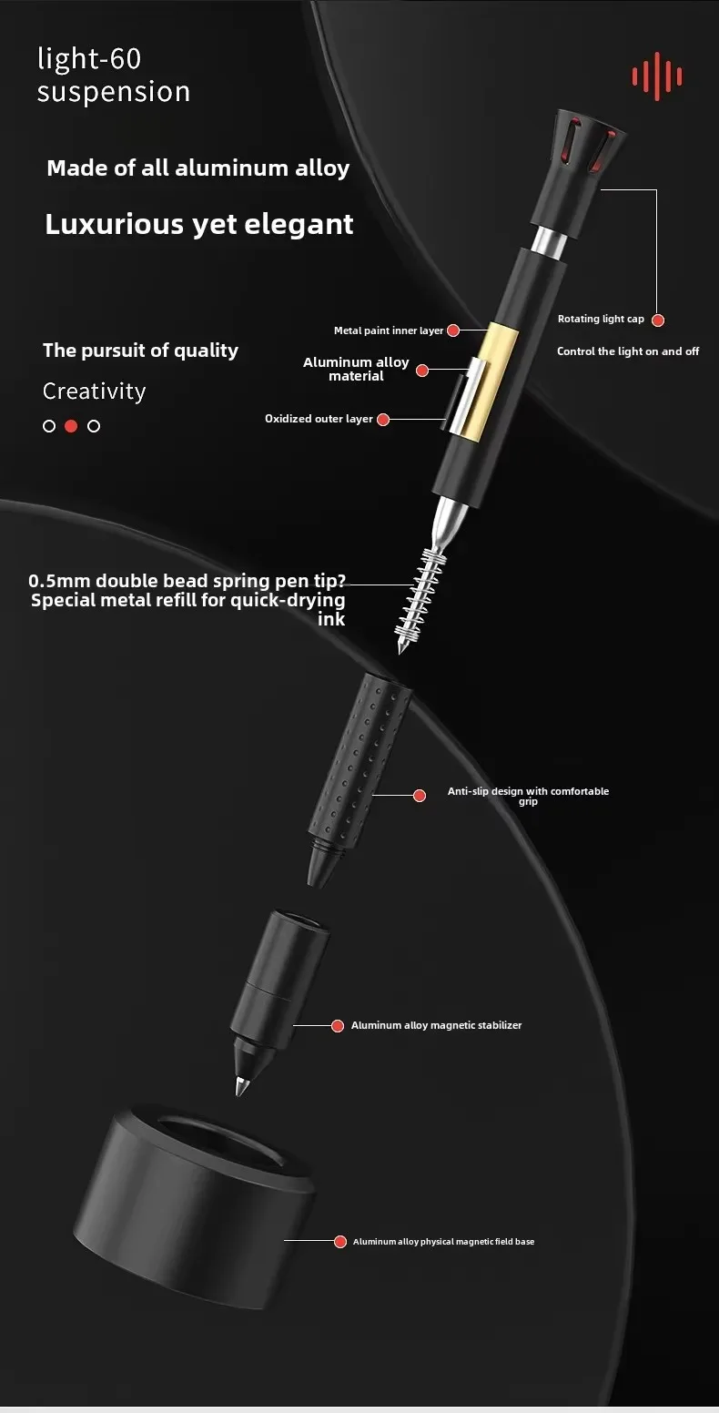 Magnetic Levitation Gel Pen, Aluminum Alloy X60 Physical Magnetic Field Permanent Suspension PEN