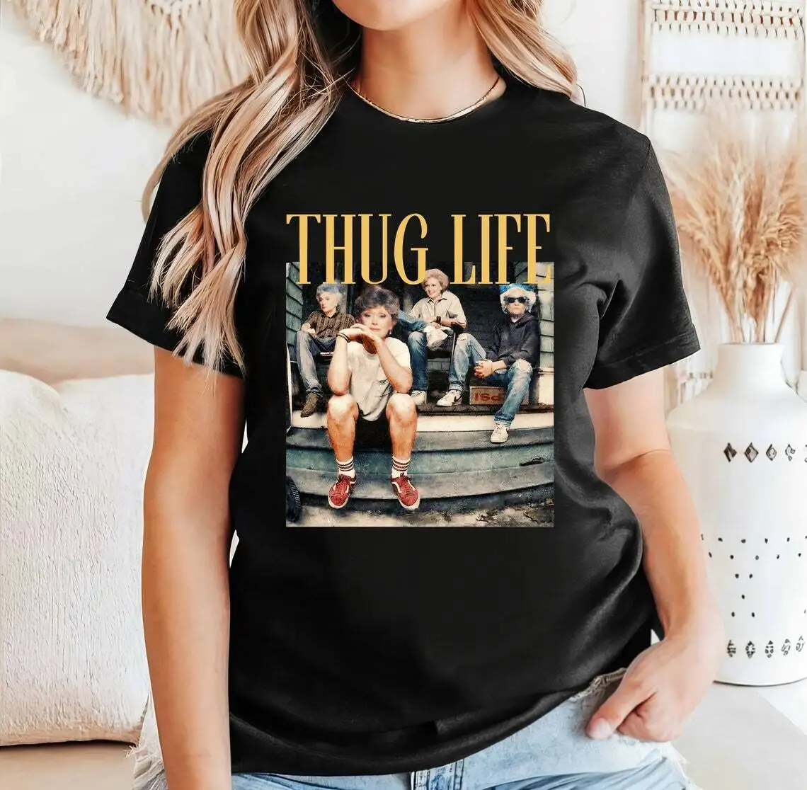 

Золотая Футболка с коротким рукавом для девушек Thug Life K15988