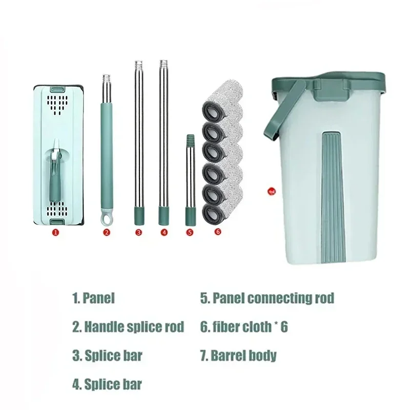 Flat Squeeze Mop Flat Squeeze Mop com balde Wringing Floor Cleaning Microfiber Pads uso molhado ou seco em madeira laminado m&atilde;o livre