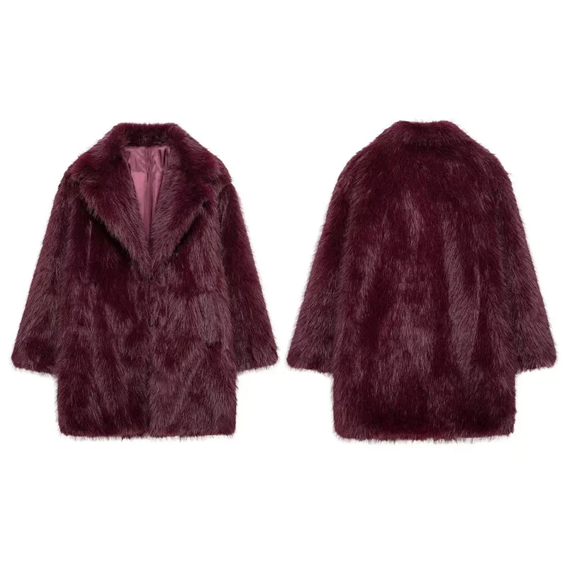 Chaqueta de piel sintética marrón de lujo para mujer, abrigo grueso y esponjoso de manga larga con solapa extragrande, ropa de calle cálida de lujo para invierno.