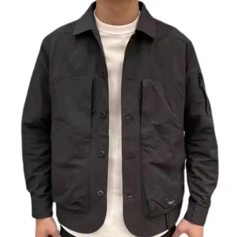 New Casual Jacket Men's Lapel Jacket Men's Short Style Trendy Youth Solid Color Multi Pocket Outerwear 3
