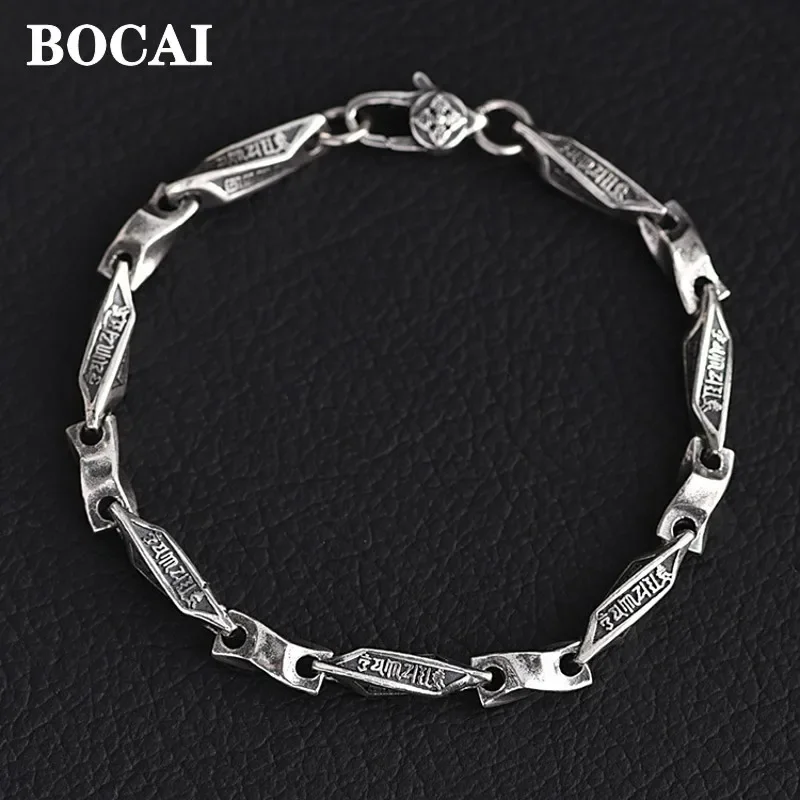 

BOCAI NEW Real S925 Silver Jewelry Accessories Retro Style Six Character Truth Fashion Mobius Bracelet for Men and Women